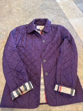 Kids Quilted Purple Burberry Button-Front Jacket